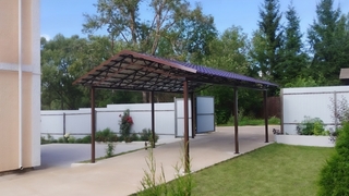 Навес из металлочерепицы двускатный для зоны парковки